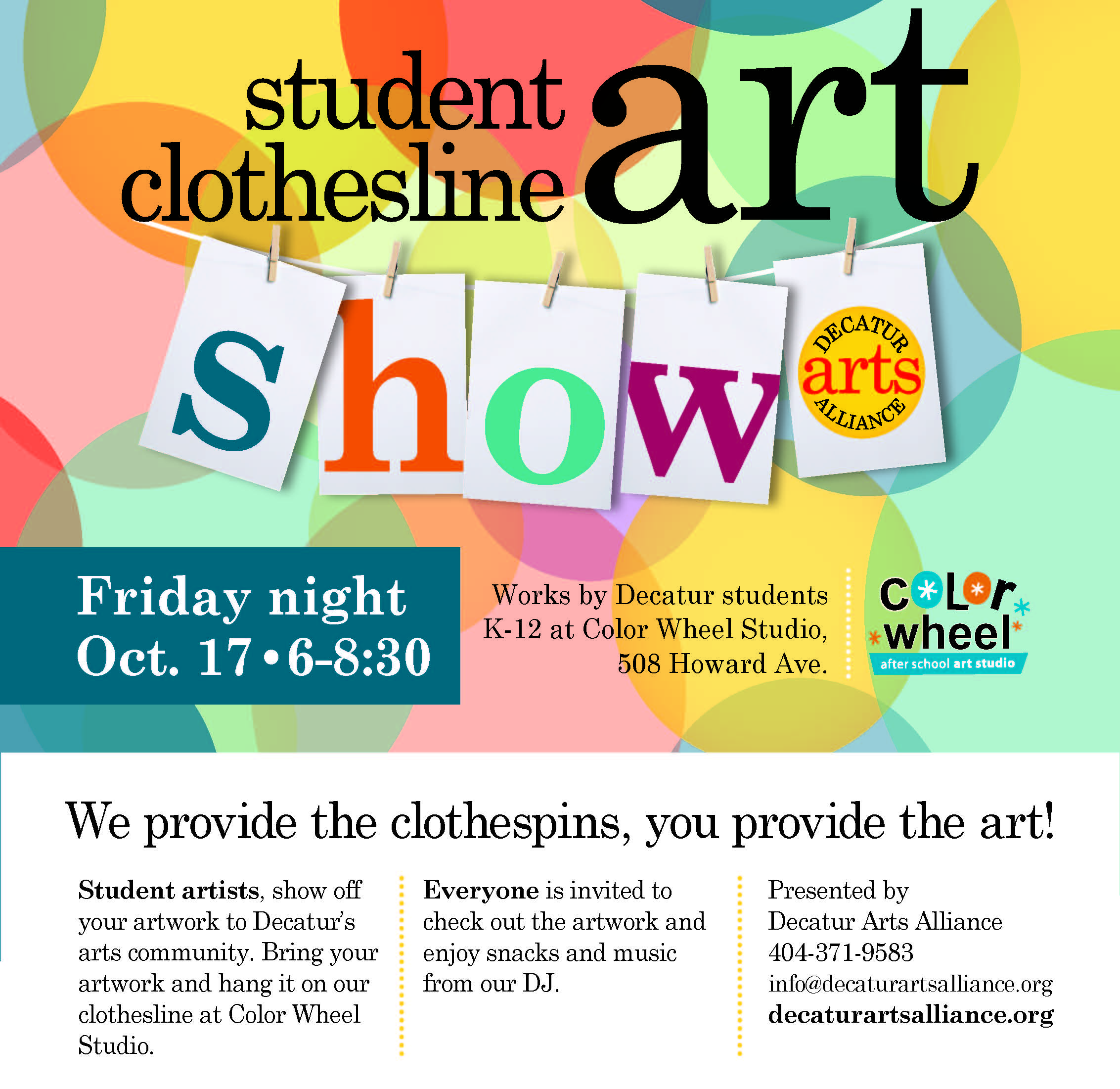 Student Clothesline Art Show Color Wheel Art Studio